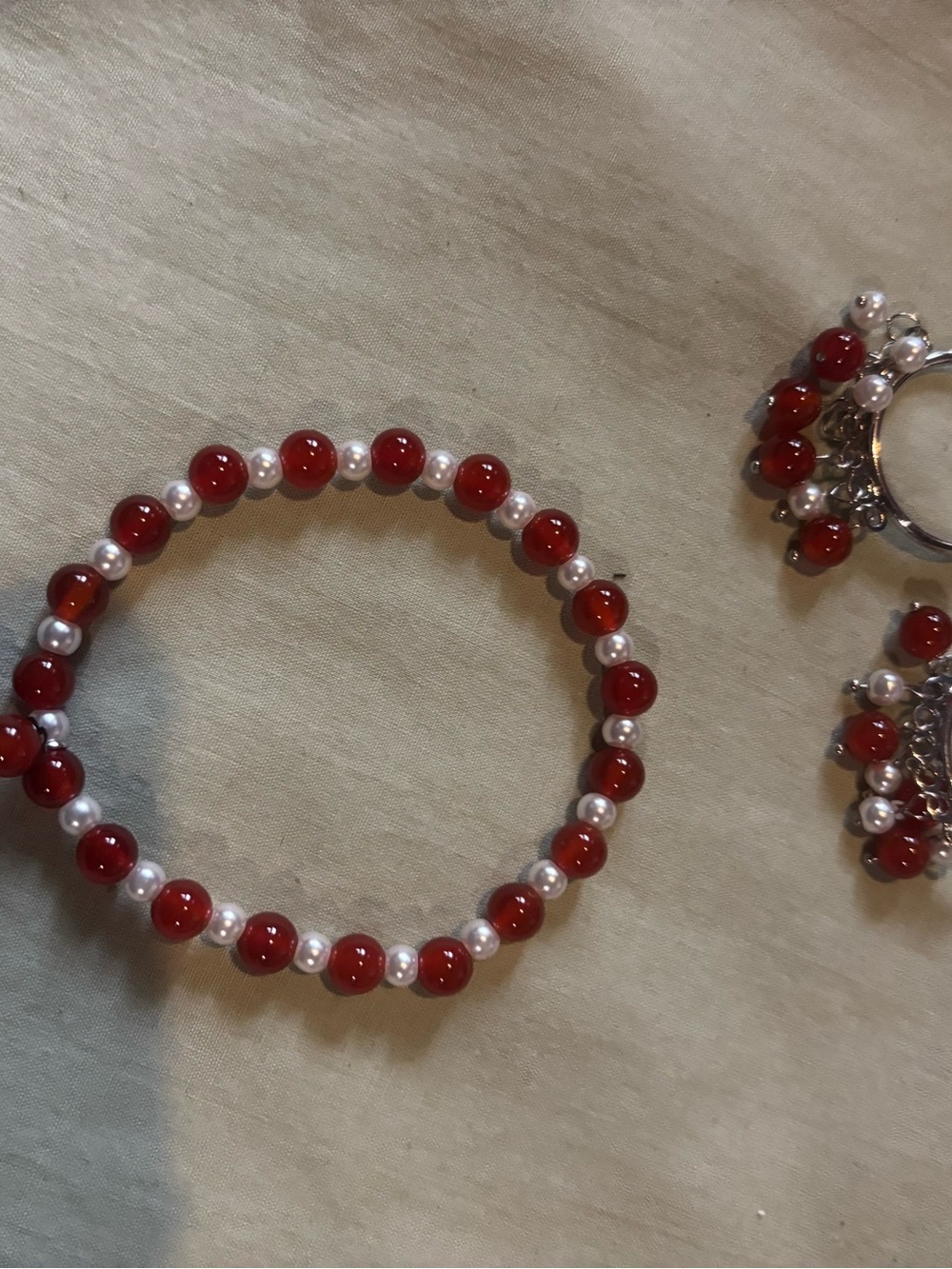Red Beaded Pearl Accent Bracelet - Women Jewelry